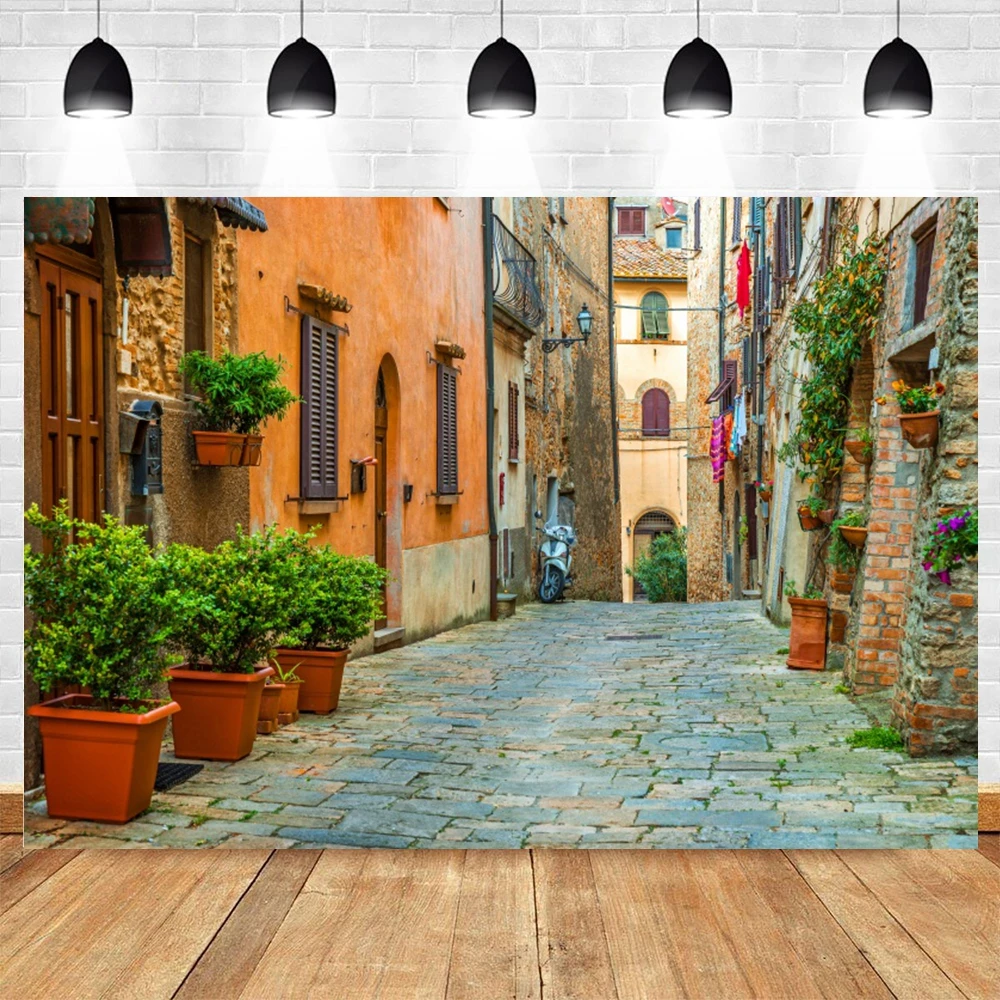 Italian Wedding Backdrop European Travel Downtown Street Vintage Buildings Sunshine Honeymoon Vacation Photography Background