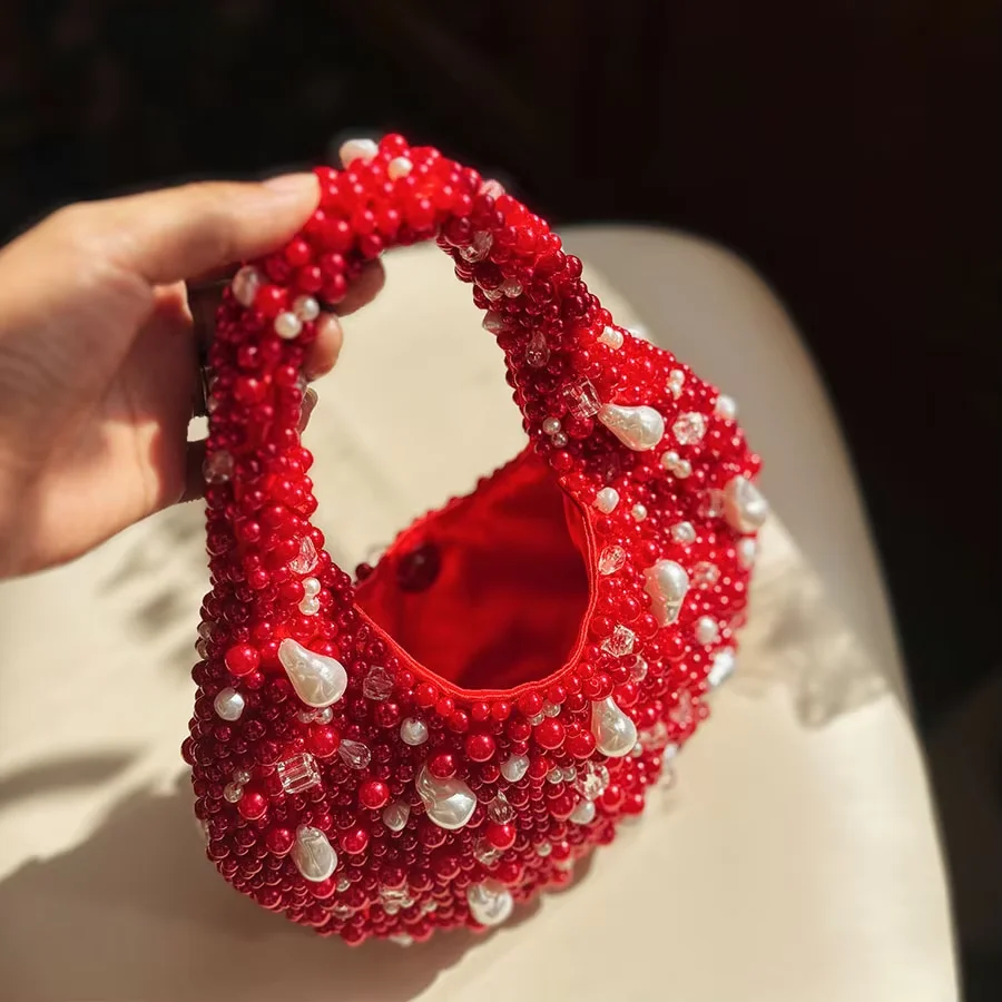 Vintage Texture All-Match Casual Crystal Beaded Woven Bag Fashionable Party Bag  Style Hand-Held Single-Shoulder Dinner Bag