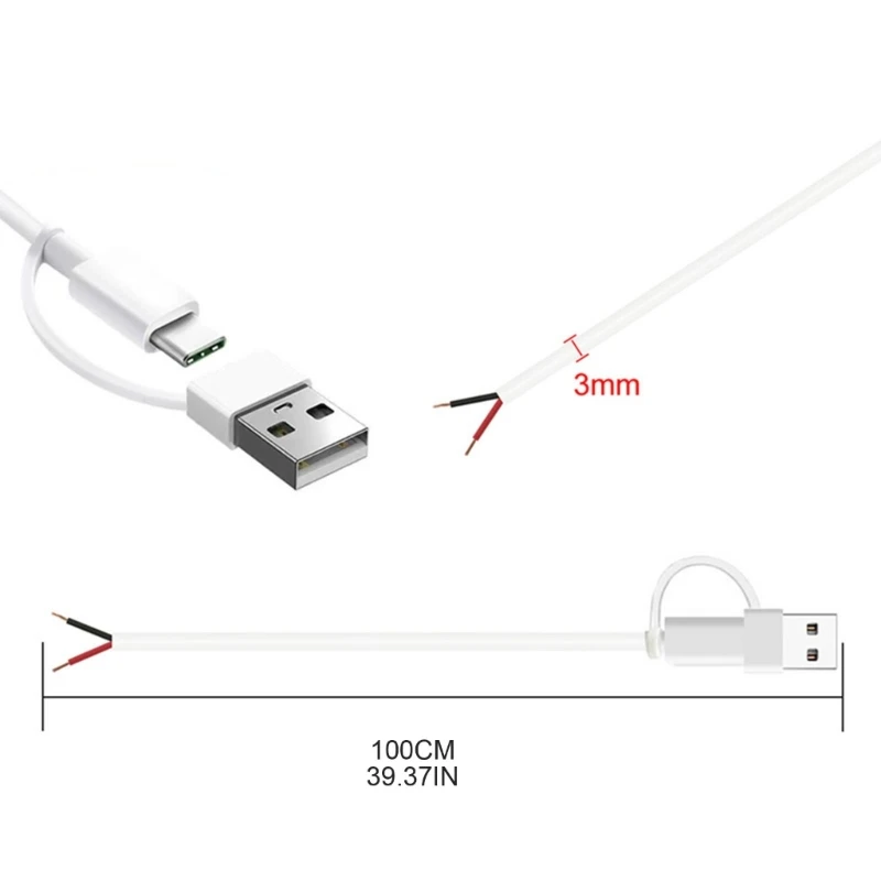 DIY maintenance of two-core power cord, Type C and USB input, red and black output, red positive, black negative