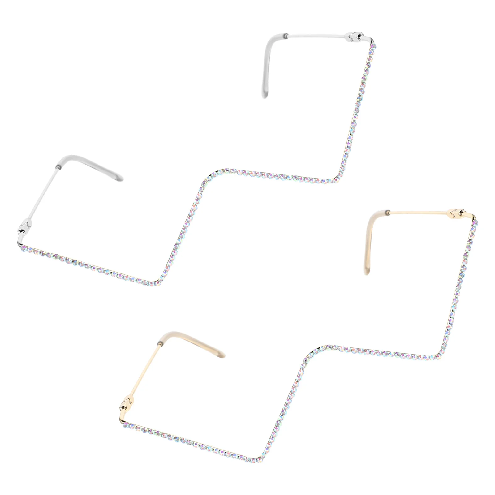 

2pcs V Shape Sunglasses No Lens Glasses Frame Lightweight Metal Sparkling Fashionable Eyewear For Parties Daily Business Wear