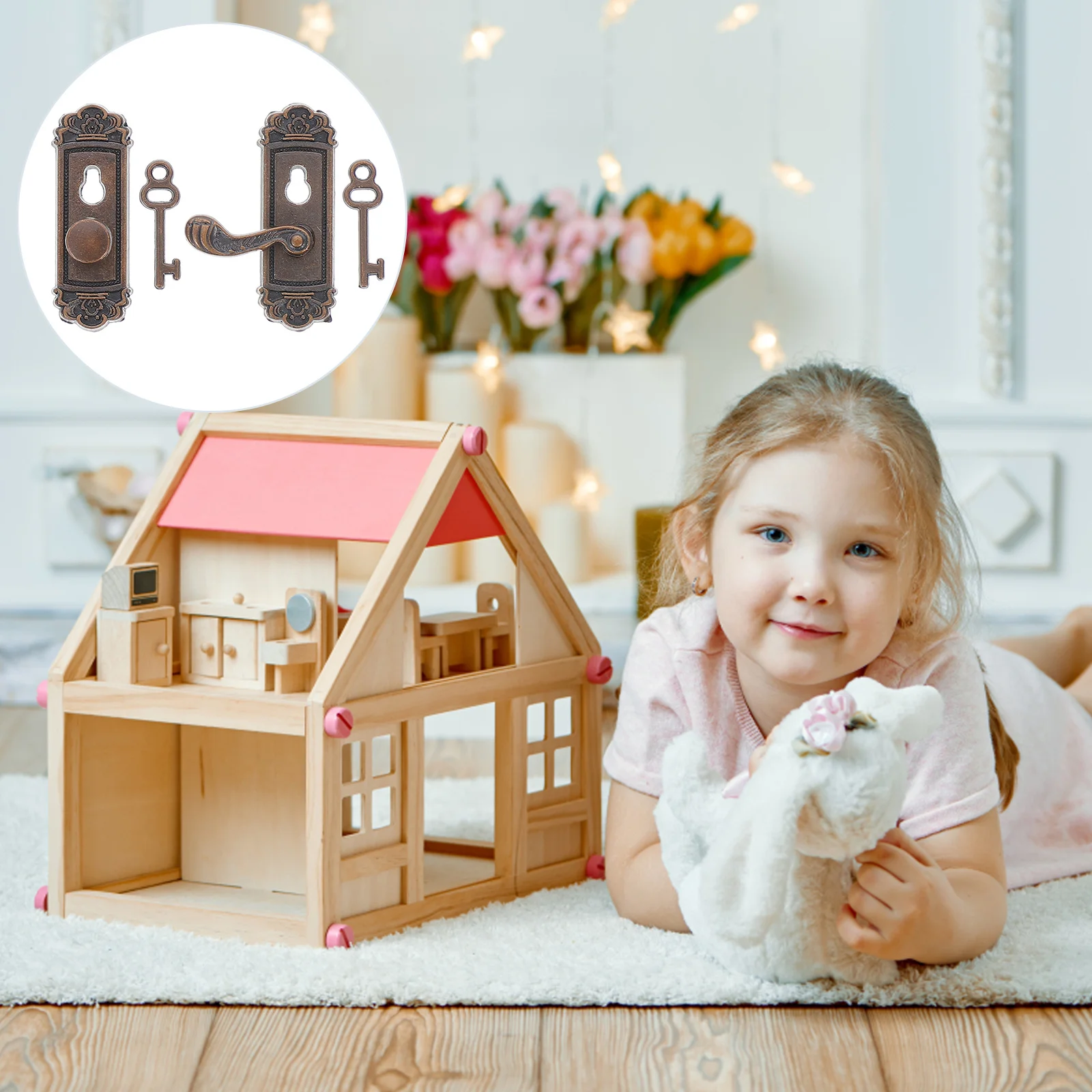 

1 set 1 Set Door Lock Alloy Vintage Micro For Dollhouse Diy Micro Door Lock Decor Kids Creativity Building Set Accessory