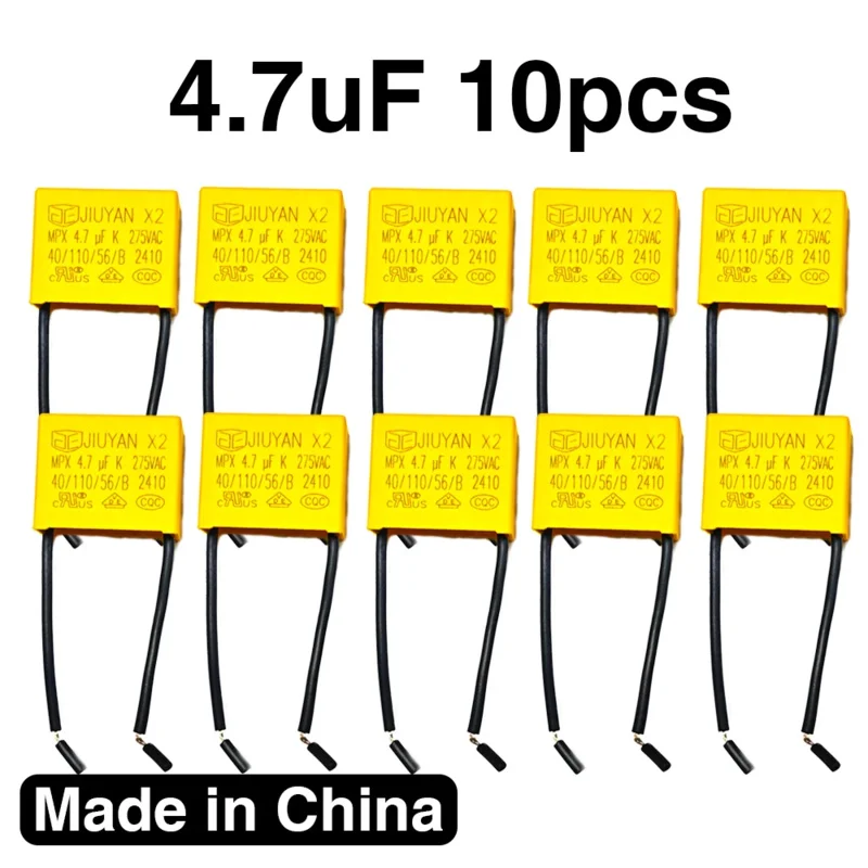 

Безопасный конденсатор 4,7 мкФ, 275 В переменного тока, 225 шага, 27 мм, полипропиленовый пленочный конденсатор, подходит для интеллектуальных сенсорных переключателей без нейтрального цвета