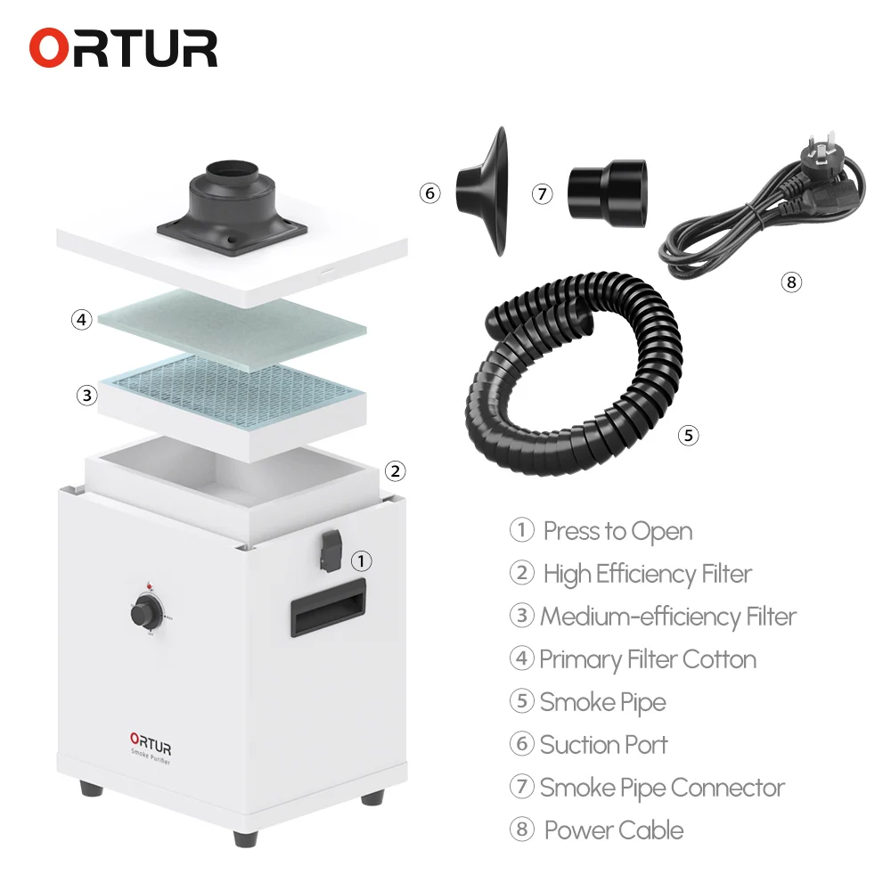 Imagem -03 - Ortur Máquina de Gravura a Laser Extrator de Fumaça Purifie para Todos o Modelo Máquina de Corte Impressora Extrator de Poeira