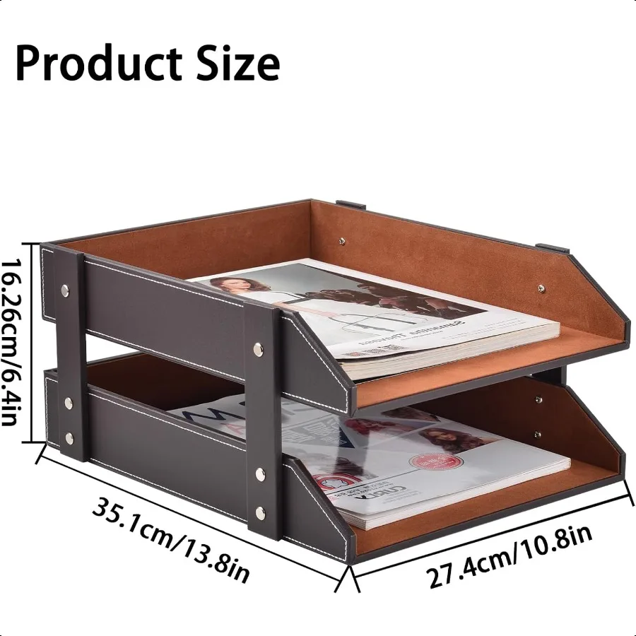 Кожаный настольный органайзер, 2 уровня, штабелируемый держатель для лотка для писем, офисный ящик для хранения настольных ящиков для документов, канцелярских товаров, журналов, новинка