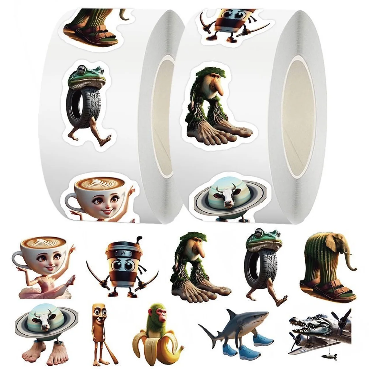 500pcs/Roll Tung Tung Sahur Italian Brainrot AI Abstrac Sealing Sticker DIY PVC Laptop Decals Decoration Stiker Reward Gift Toys