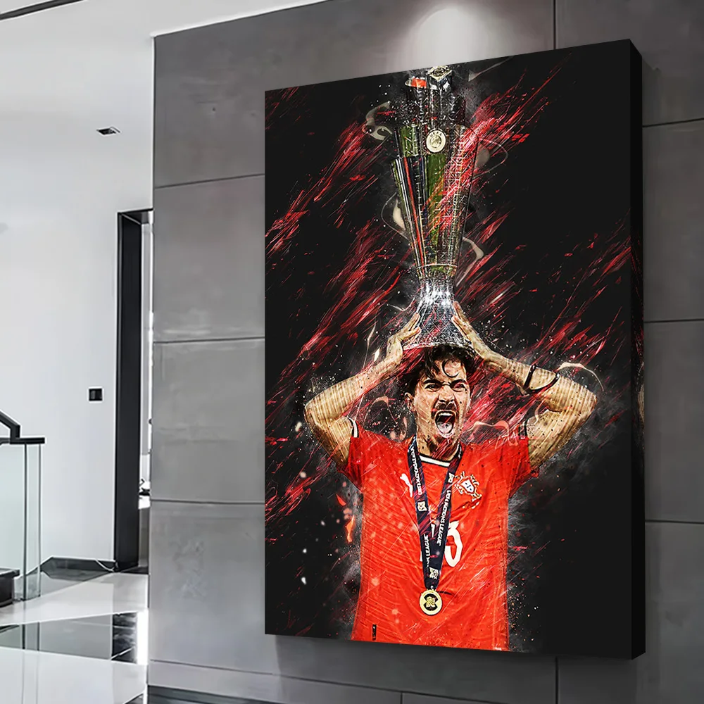 Soccer Player Celebrating With Trophy Printing Poster Customizable Pictures Wall Art Canvas Painting for Luxury Decoration Room