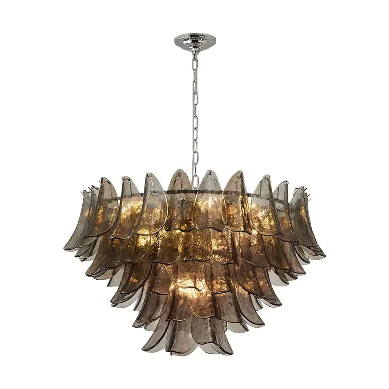 Handmade Gray Layered Glass Chandelier Modern Decorative Lighting Fixture for Living Room Dining Room Villa Home Interior