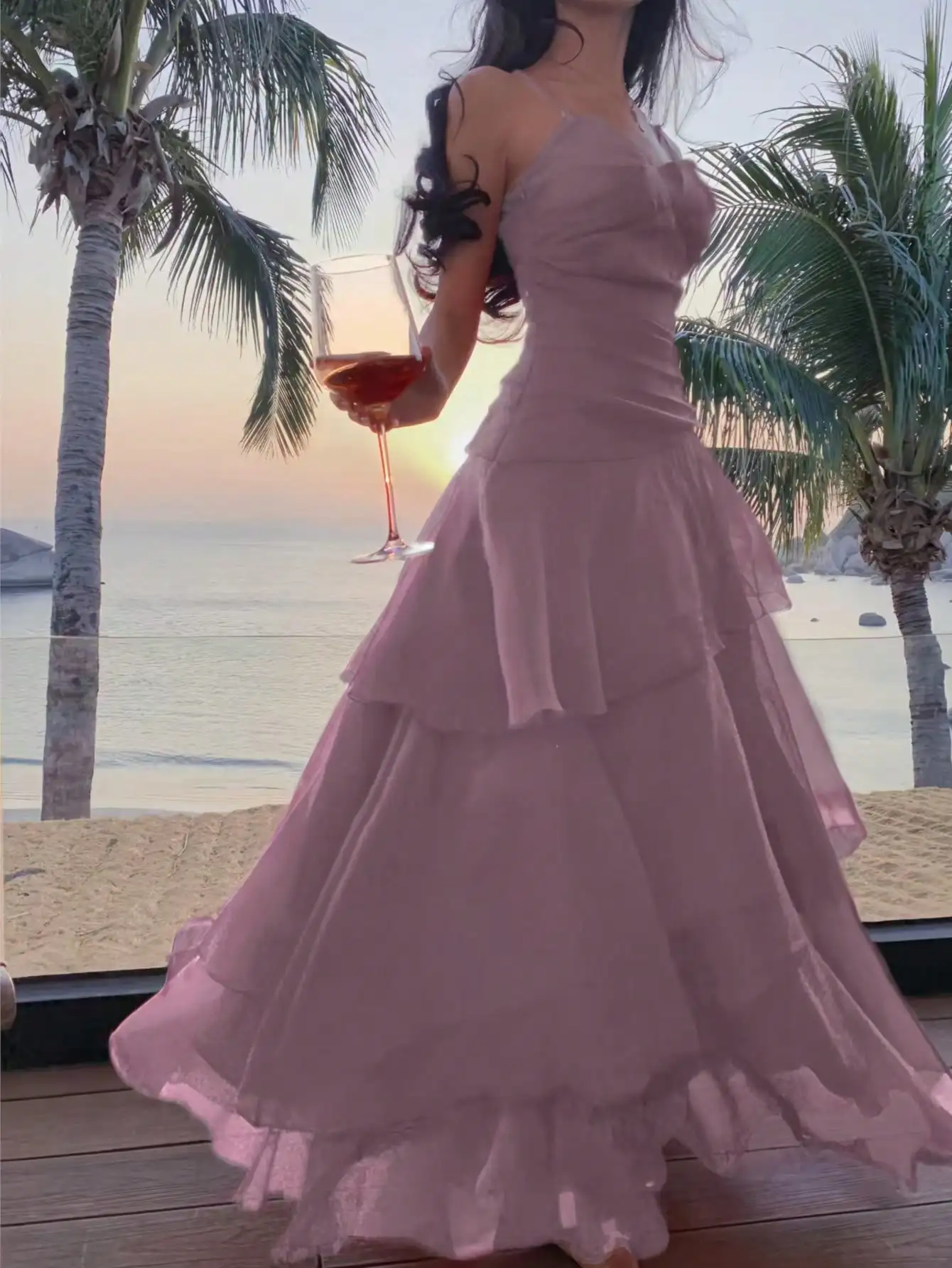 Elegant Ruffles Women's Prom Dresses Chic Wedding Spaghetti Strap Folds Split Party Holiday Dress Summer 2025 New Vestido