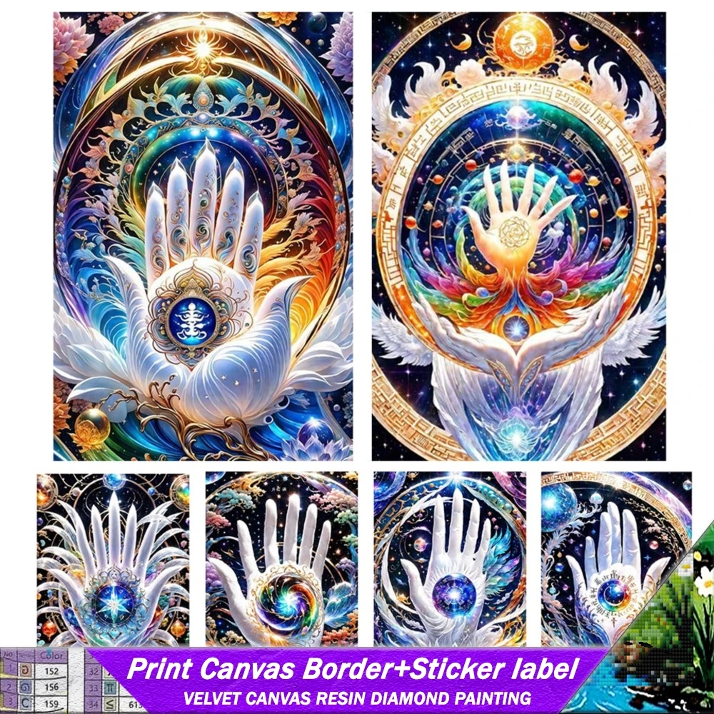 5D Resin Diamond Painting With Sticker New Product Dreamy Buddha Hand Square Mosaic Embroidery Buddha Flower Home Decoration