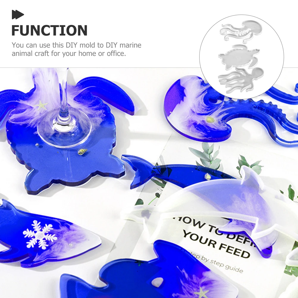 3 قطعة قوالب صب السيليكون قابلة لإعادة الاستخدام المحيط الحيوان قالب الايبوكسي لتقوم بها بنفسك الحرفية الراتنج مرنة دائم للمنزل مكتب هدية Diy بها بنفسك سيليكون