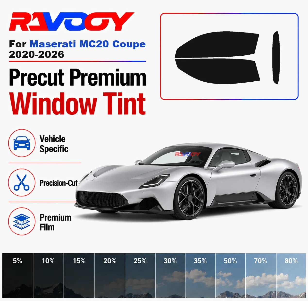 

Premium Precut Window Tint Kit Front Rear Windows Rear Windshield For Maserati MC20 Coupe 2020-2026 Car Solar Nano Ceramic Film