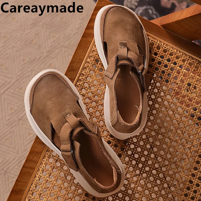 Careaymade-nowa prawdziwa skóra Retro ręcznie robione damskie buty ze skóry bydlęcej miękka podeszwa sandały na co dzień gruba podeszwa wygodne