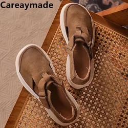 Careaymade-nowa prawdziwa skóra Retro ręcznie robione damskie buty ze skóry bydlęcej miękka podeszwa sandały na co dzień gruba podeszwa wygodne pojedyncze buty