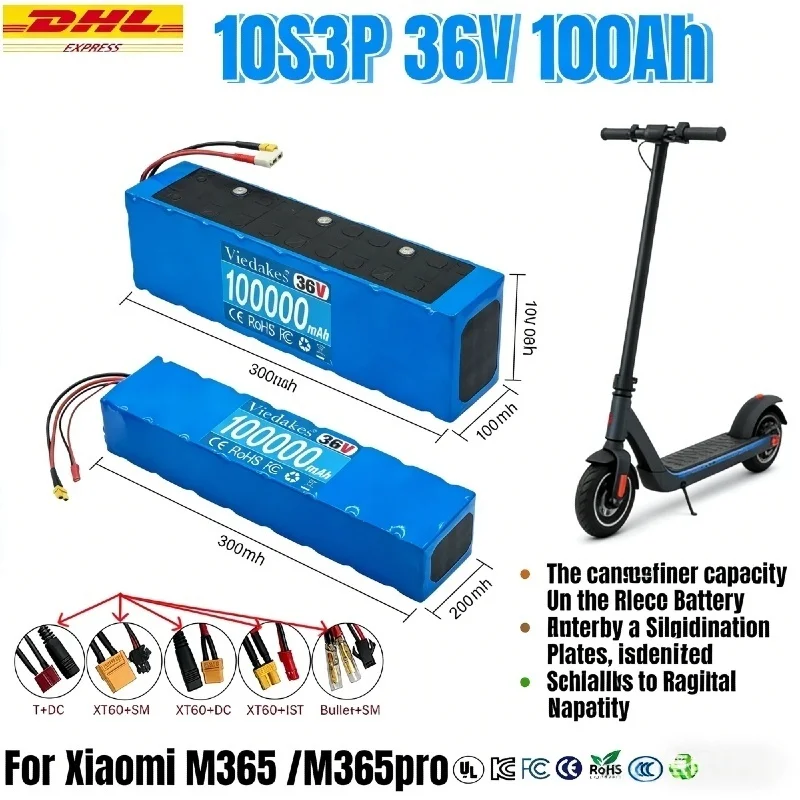 

M365 Electric Scooter Special 10S3P 36V 100A Battery Pack Built-in BMS with Charger 18650 Rechargeable Lithium Battery