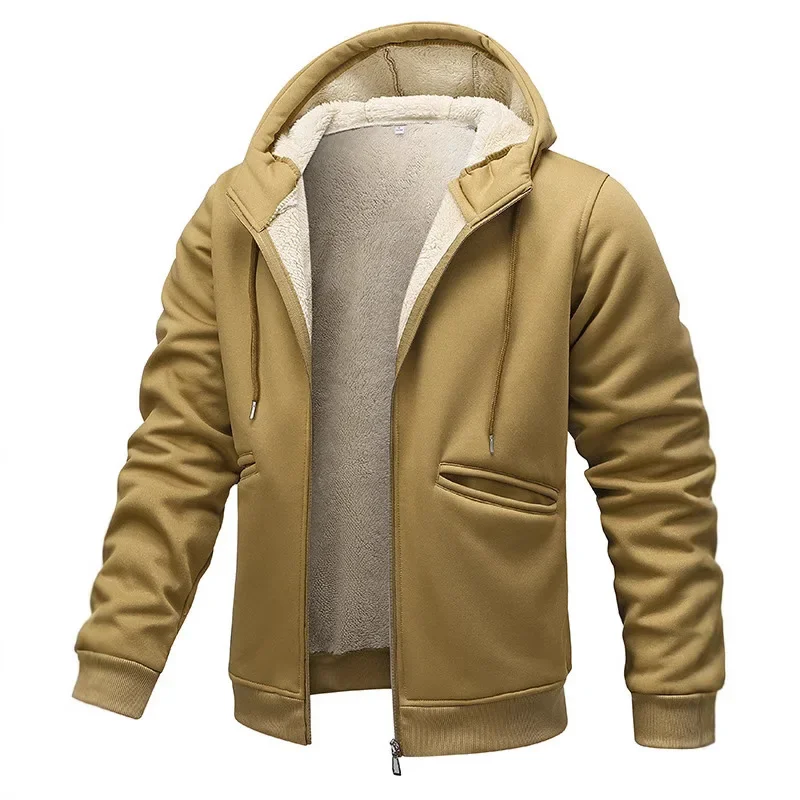 

Lamb Wool Men's Hoodie Autumn and Winter Wool Thick Hooded Sportswear Casual Cardigan Warm Coat