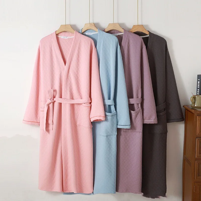 Autumn Winter Women Warm Cotton with Filler Robe Ladies Bathrobe Female Long Sleeve Dressing Gown Robes Simple Home Clothes