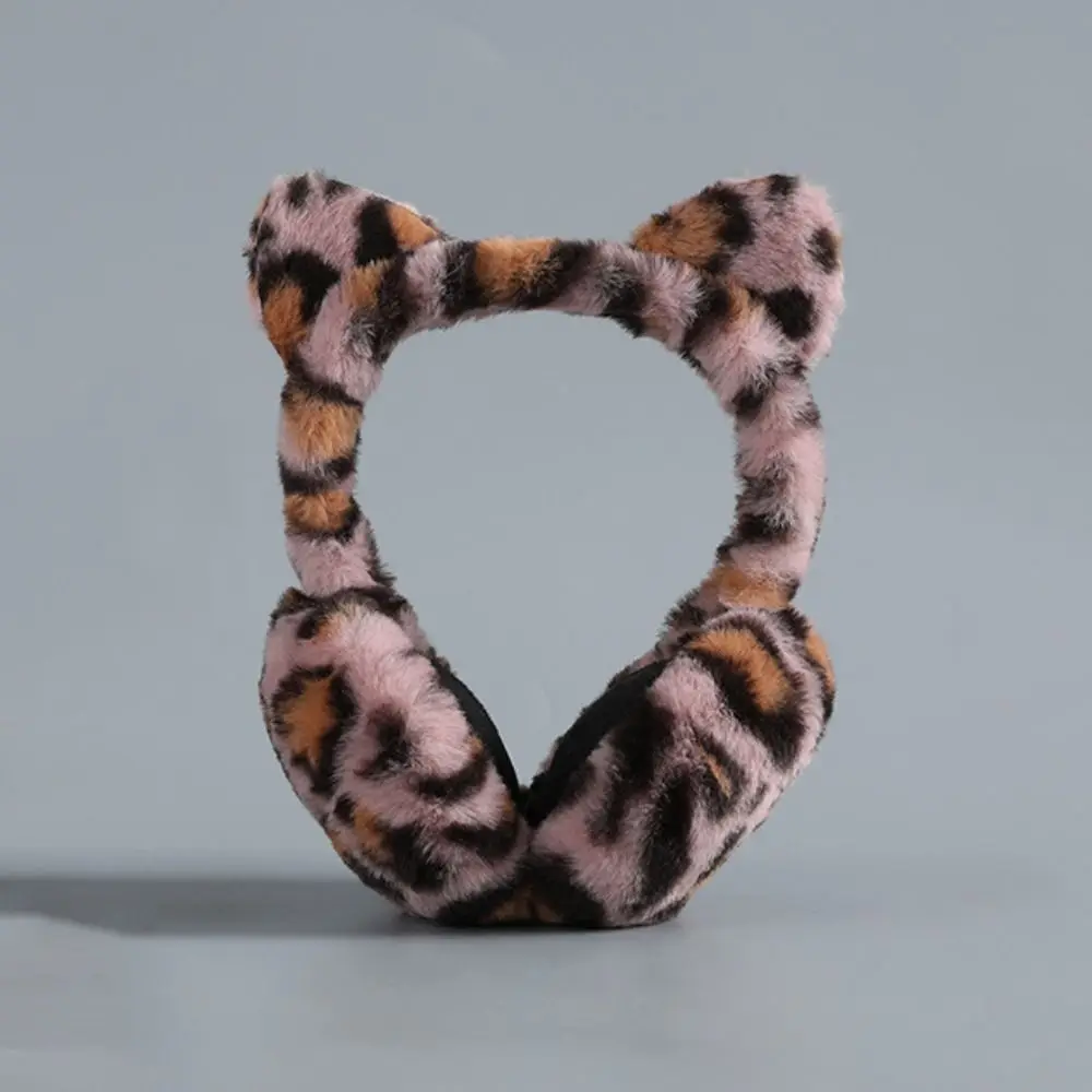 Warmer Cat Ears Plush Ear Muffs Foldable Print Leopard Earmuffs Windproof Simple Thickened Ear Muffs Outdoor