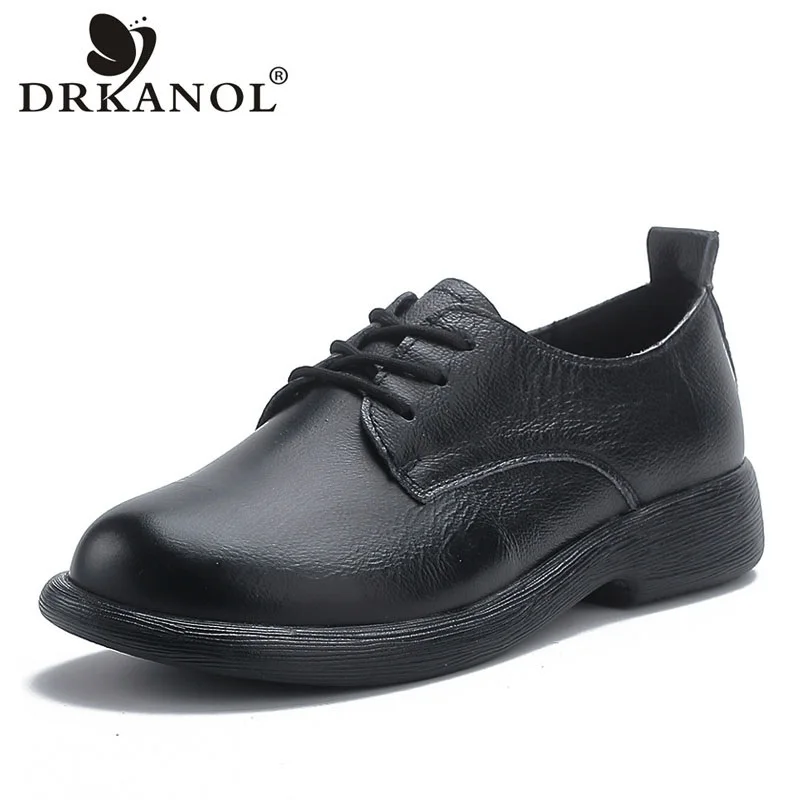 

DRKANOL 2024 Big Size 34-43 Women Flat Shoes Quality Genuine Cow Leather Round Toe Low Heel Soft Comfort Casual Single Shoes