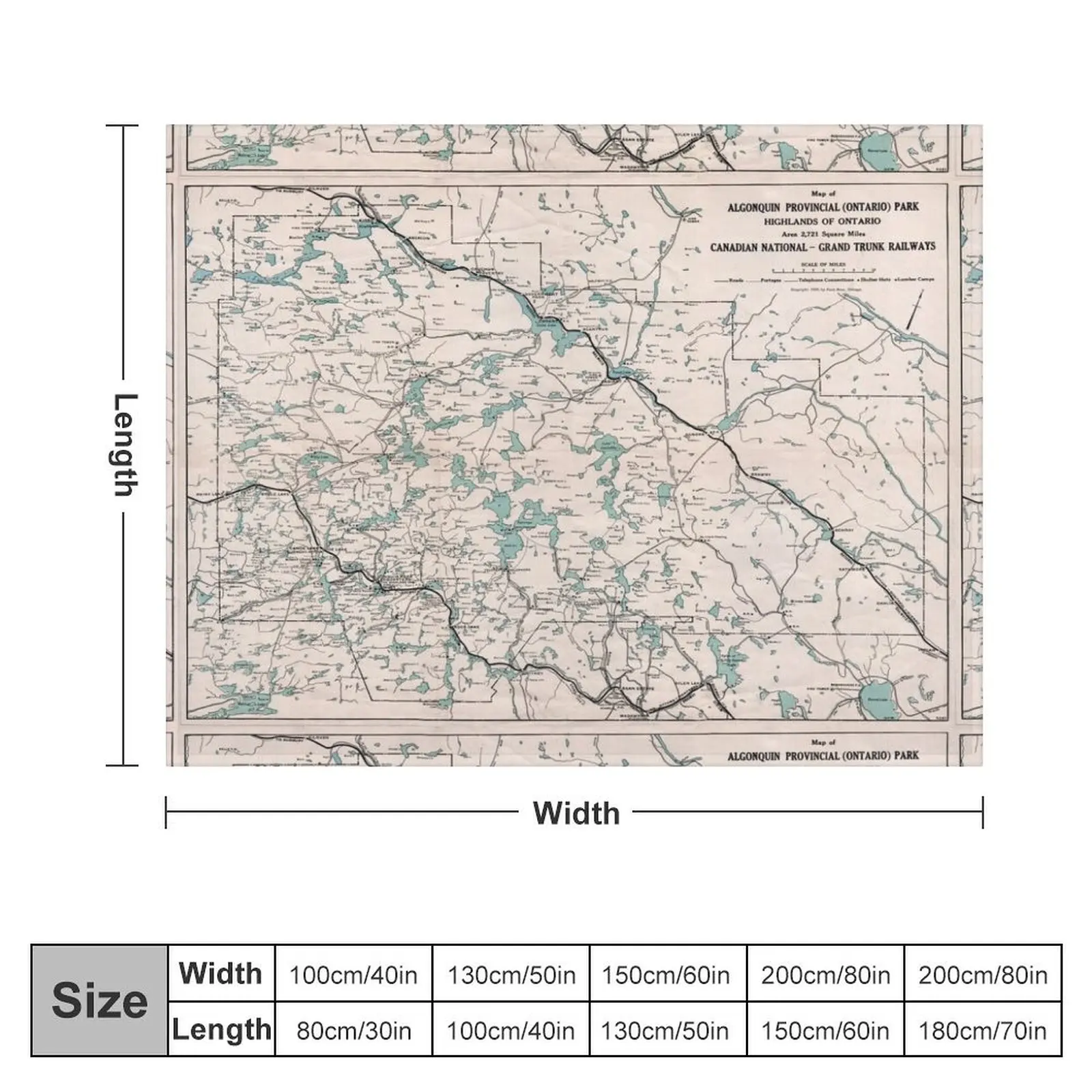 1922 Algonquin Park Ontario Vintage Map Throw Blanket Personalized Gift Luxury Throw Hair Blankets