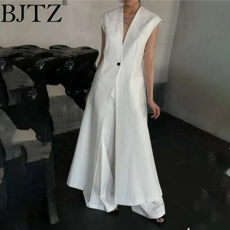 

BJTZ длинный Тренч без рукавов с v-образным вырезом для женщин, весна-лето 202, новое модное однотонное повседневное праздничное женское пальто