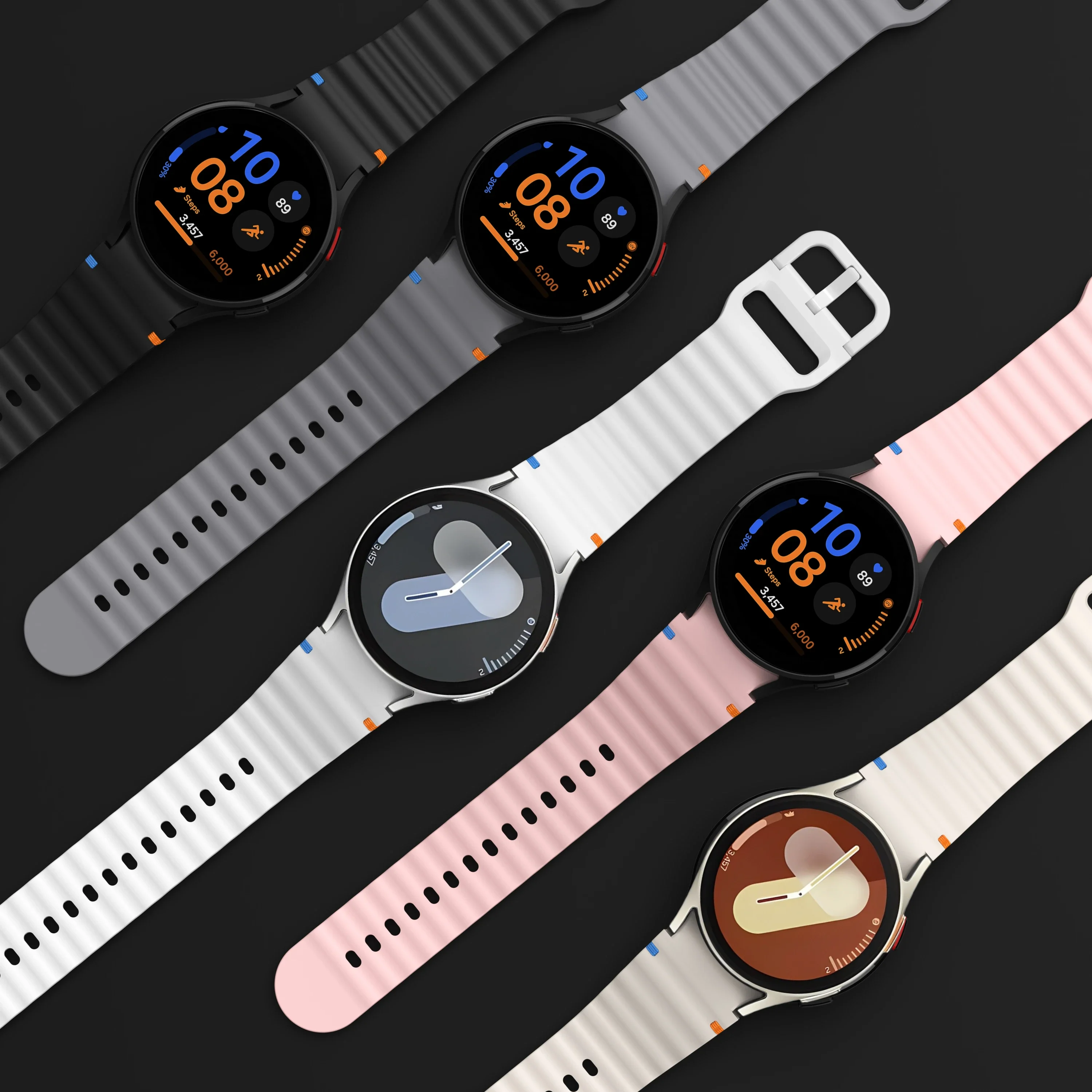 Official Wave Silicone Strap For Samsung Galaxy Watch 7/FE/6/5/4 44mm 40mm 5 Pro Bracelet Thread Watch 6 Classic 47mm 43mm Belt