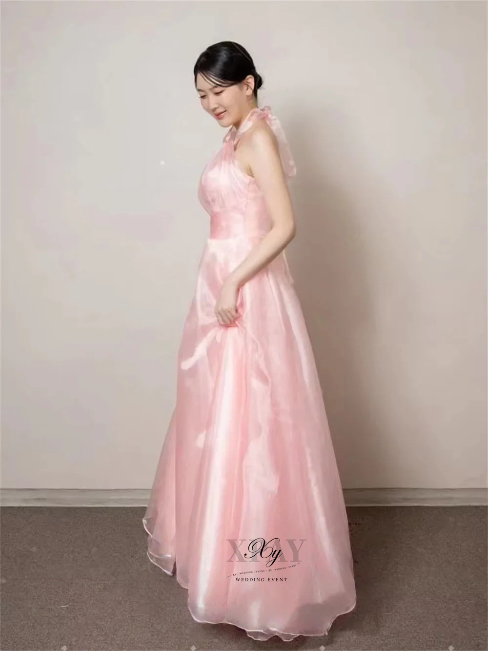 XPAY 2026 Fairy Soft Pink Halter Evening Party Dresses Korea Photo shoot A-line Organza Wedding Gowns Formal Party Customized