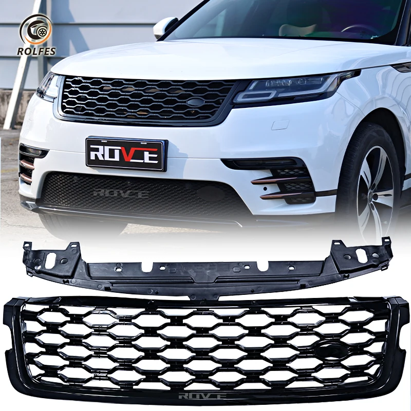 ROLFES Car Front Bumper Black Grille For Land Rover Range Rover Velar L560 2017-2024 Mesh Racing Grills LR139319 LR143275