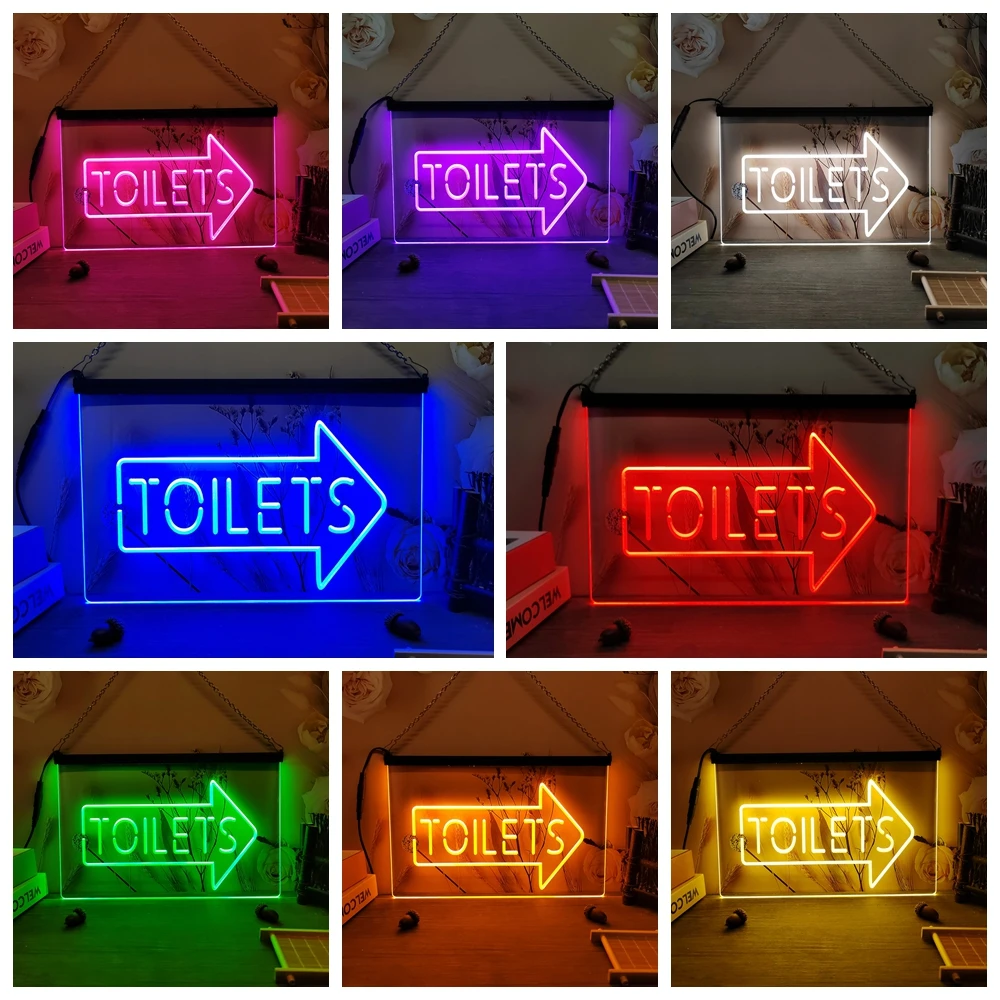 Toilets Arrow Washroom Restroom-Vintage LED Neon Sign-Posters,3DCarving,Wall,Home,Room,Bedroom,Office,Farmhouse Decor