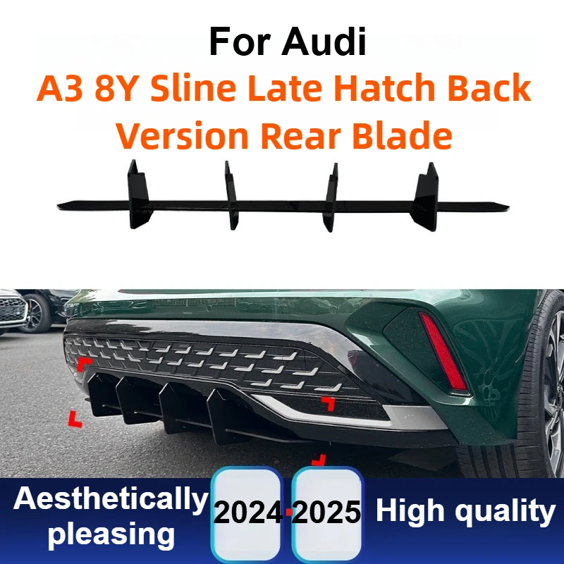 

For Audi A3 8Y S-Line 2024+ Hatchback Rear Bumper Diffuser Lip Spoiler ABS Gloss Black Exterior Body Modification Accessories