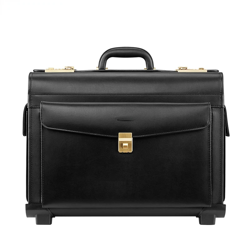 Cowhide Business Boarding Bag Stewardess Trolley Case Captain Flight Case Luggage 18-Inch Vintage Leather Case