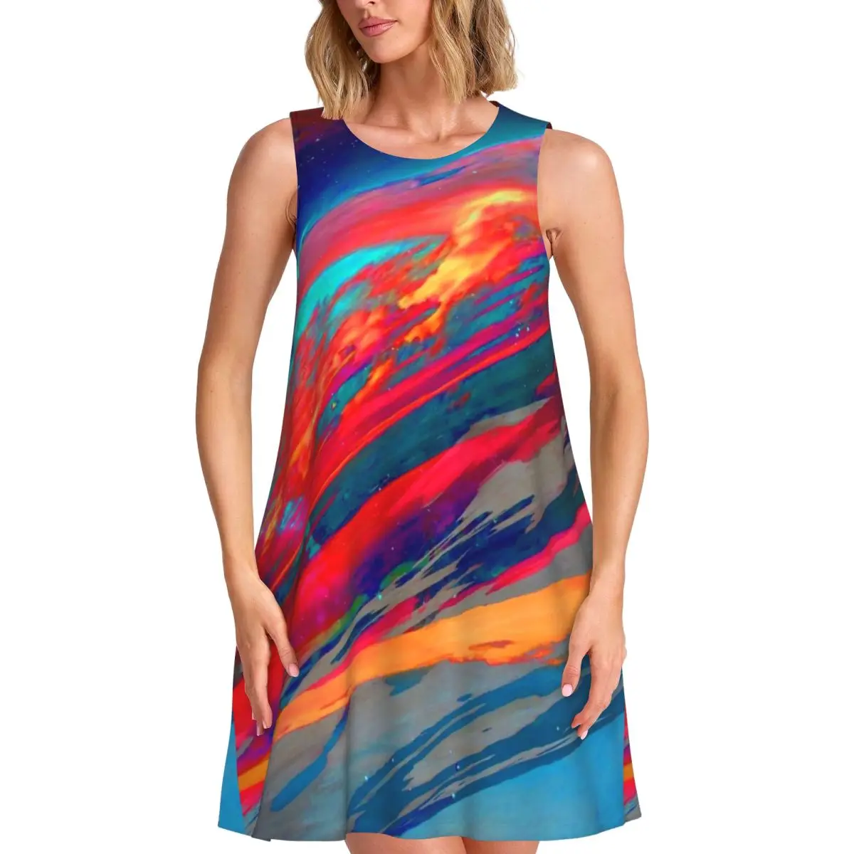 Abstract Sunset Casual Dress Trippy Nebula Print Simple Dresses Summer Printed Sexy Dress Hot Sleeveless Clothing Big Size 3XL