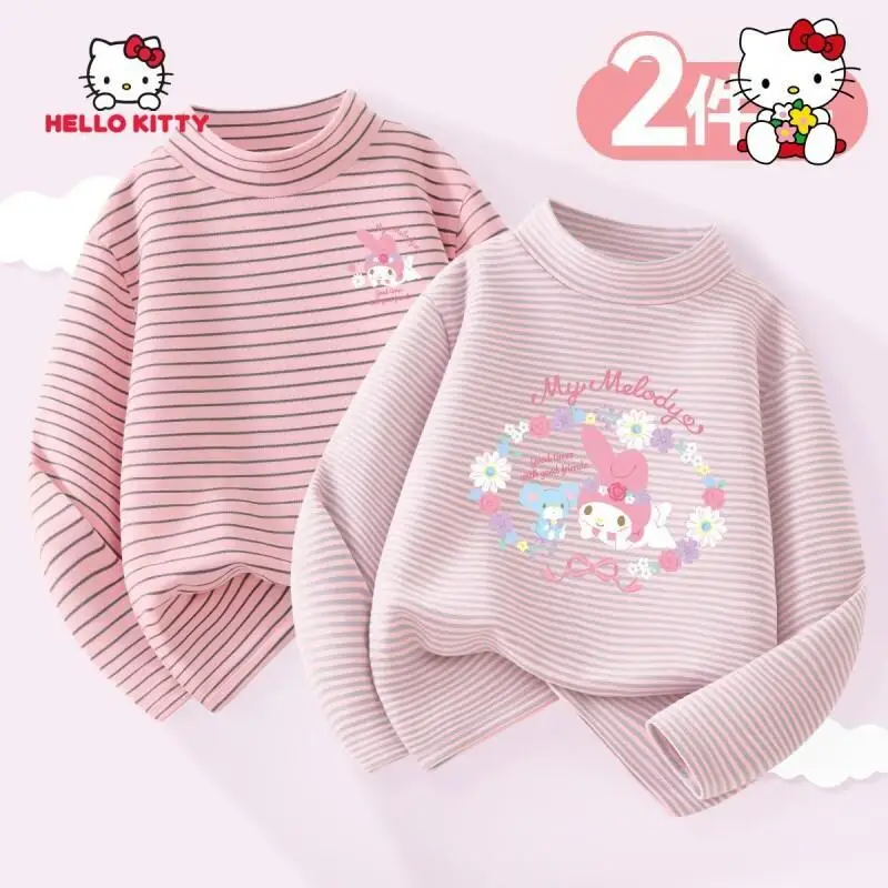 سانريو مرحبا كيتي طبقة قاعدة للأطفال Kawaii Y2K أنيمي ملابس الأطفال مريحة لينة الرسم صوف مبطن الشتاء الدافئة