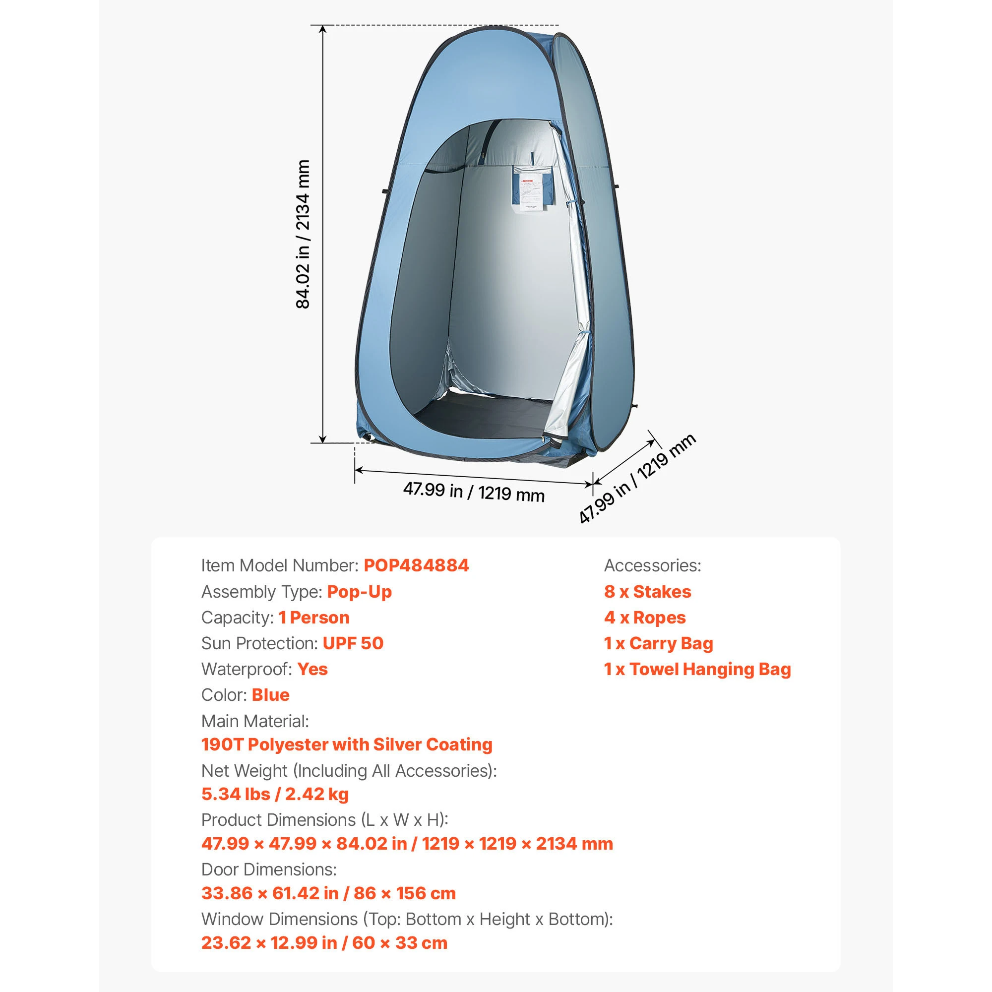 SucceBuy Tienda de Ducha Pop-Up Instantánea Portátil, Tienda de Privacidad/Vestidor con Estacas, Cuerdas y Bolsa de Transporte, Poliéster 190T