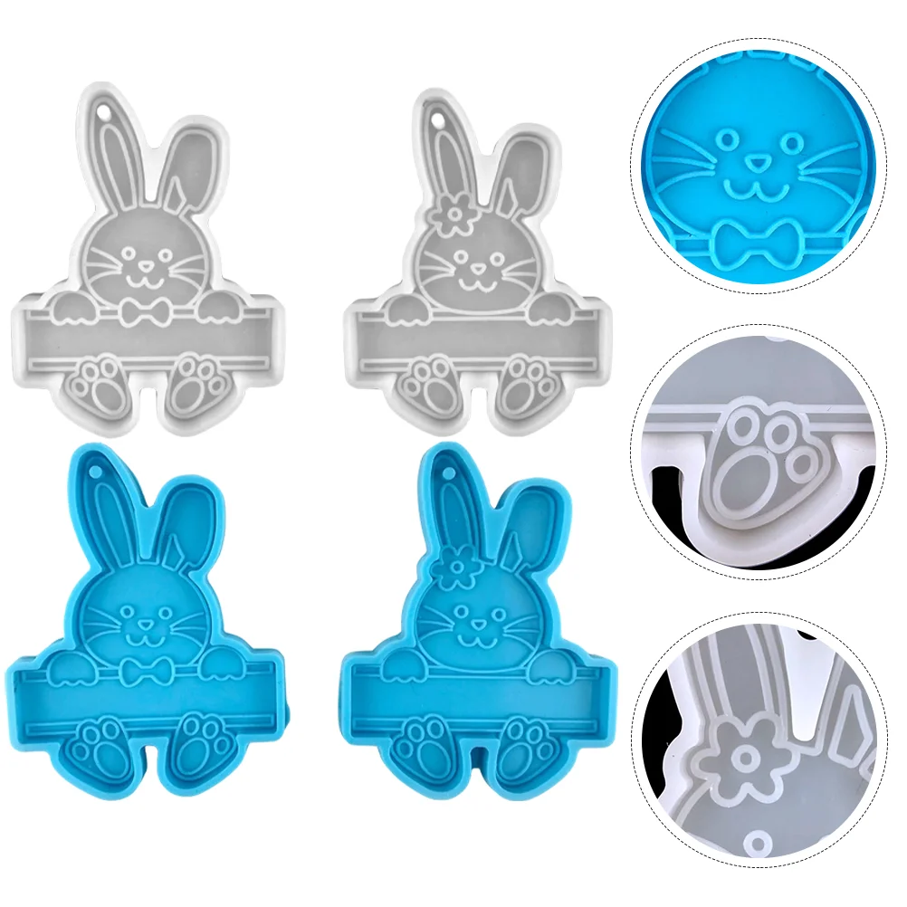 4 Pcs Manual Rabbit Mold Lovers Key Rings for Crafts Silica Gel Easter Keychain Molds