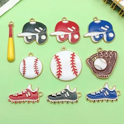 10pcs Enamel Baseball Sports Charms Alloy Gloves, Ball Caps, Sneakers Pendants For DIY Jewelry Making Accessories