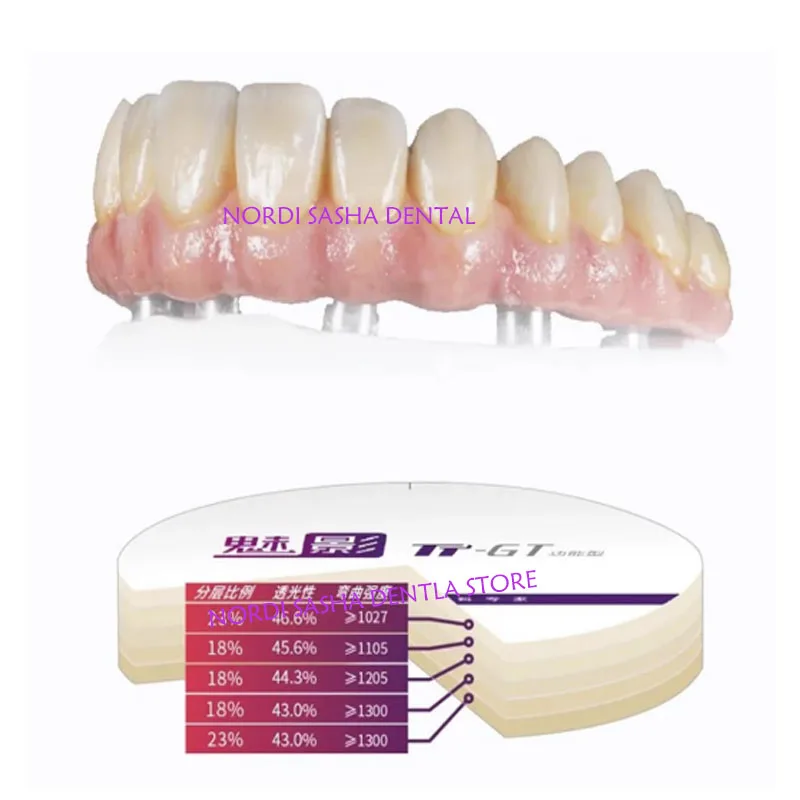 98mm 1Pcs/Box Upcera TT-GT Explore Functional 4D Multilayer Zirconia Blocks Dental Lab Materia CAD CAM System