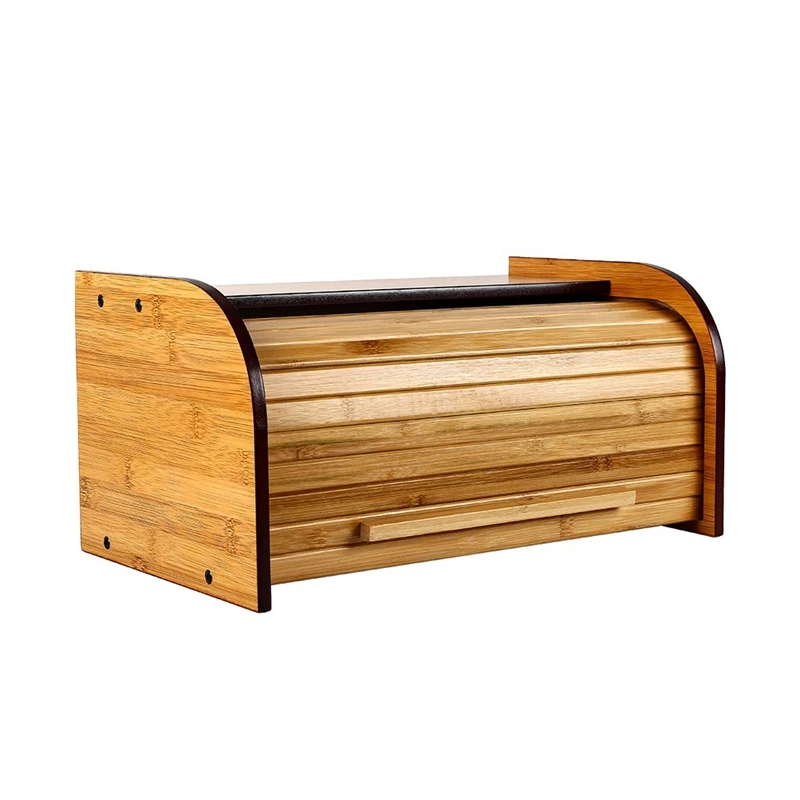 

Wooden Roll Top Kitchen Storage Box Bread Box Kitchen Food Storage-Requires Assembly