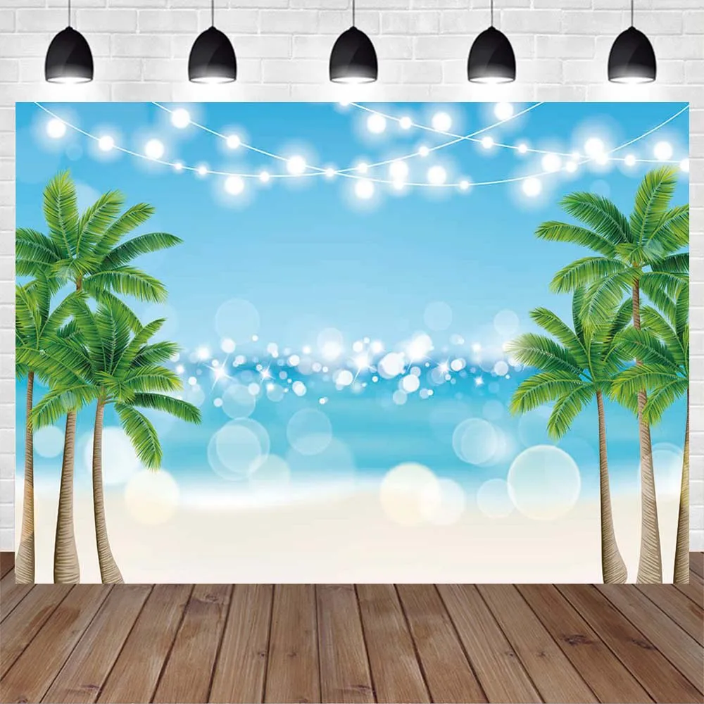 Mocsicka Summer Beach Backdrop Seaside Palm Tree Sandy Beach Adult Baby Portrait Photo Background Decor Studio Photography Props