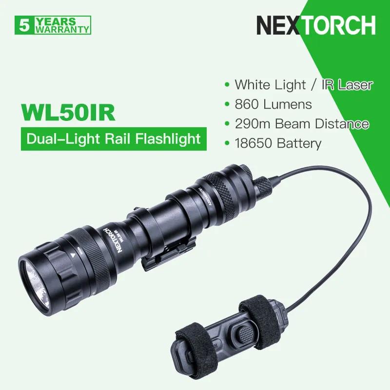 

Nextorch WL50IR Paterited Dual-light Tactical Flashlight with IR Laser, 860 Lumens 290m Beam Range, Fits for Picatinny Rails