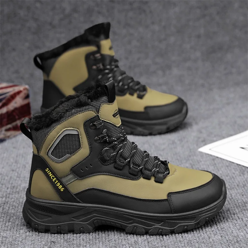 

Зимние уличные походные ботинки, мужские мотоциклетные ботинки, удобные плюшевые теплые мужские треккинговые ботинки, мужские кроссовки на нескользящей платформе