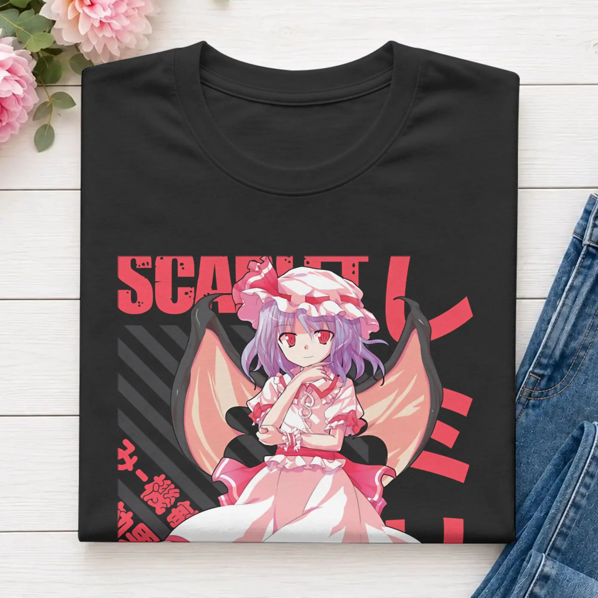 Touhou Project  Remilia Scarlet  T Shirt Men Pure Cotton Funny T-Shirt Crewneck  Tees Short Sleeve Clothing Adult