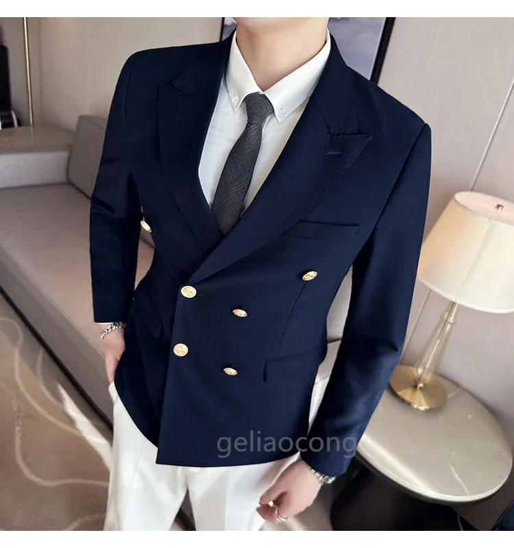 Navy Blue/Black Smoking Jacket for Men Double Breasted Peak Lapel Slim Fit Suit Blazer for Prom Party Formal1 Piece Wedding Coat