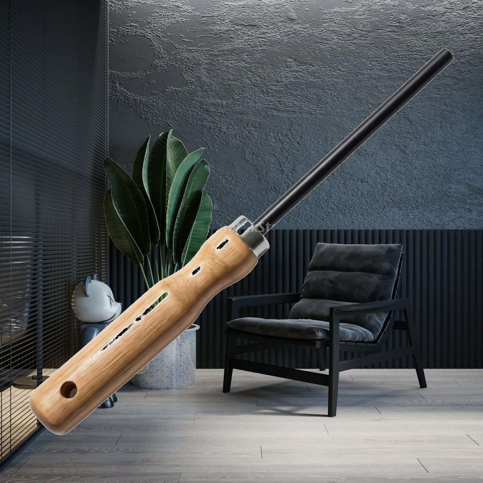 Planting Hole Tool Wooden Handle Soil Loosening Tool Metal Shaft for Gardening