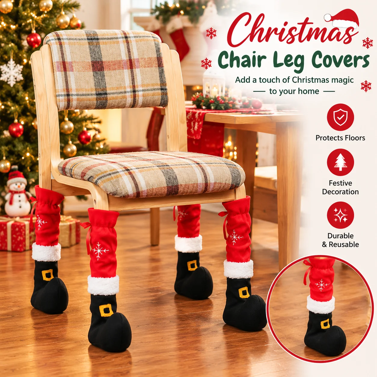 Christmas Santa Boot Chair Leg Covers Holiday Decor Multi Purpose Party Decorations Chair Leg Protectors for Home Dining Room