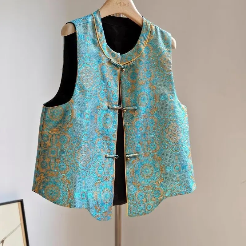 

Women's Jackets Women's Vest Chinese Styleprinted Vest Womens Early Autumn High-grade Unique Beautiful Tang Suit Buckle Vest Top