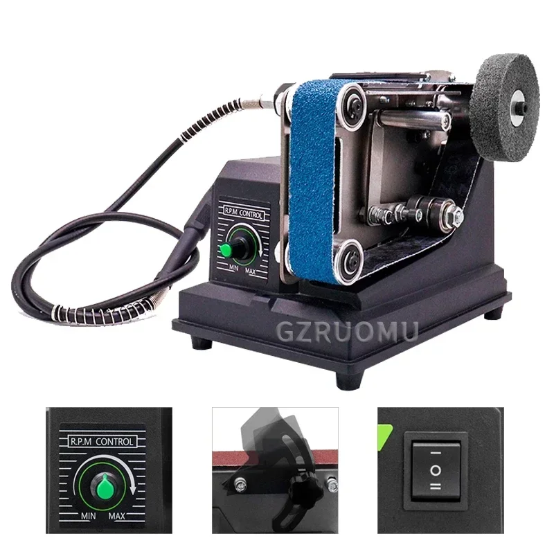 MINI Belt Sander เครื่องบดเข็มขัดไฟฟ้าเครื่องมัลติฟังก์ชั่น DIY ขัดมีด Sharpener ขอบไม้ขัด