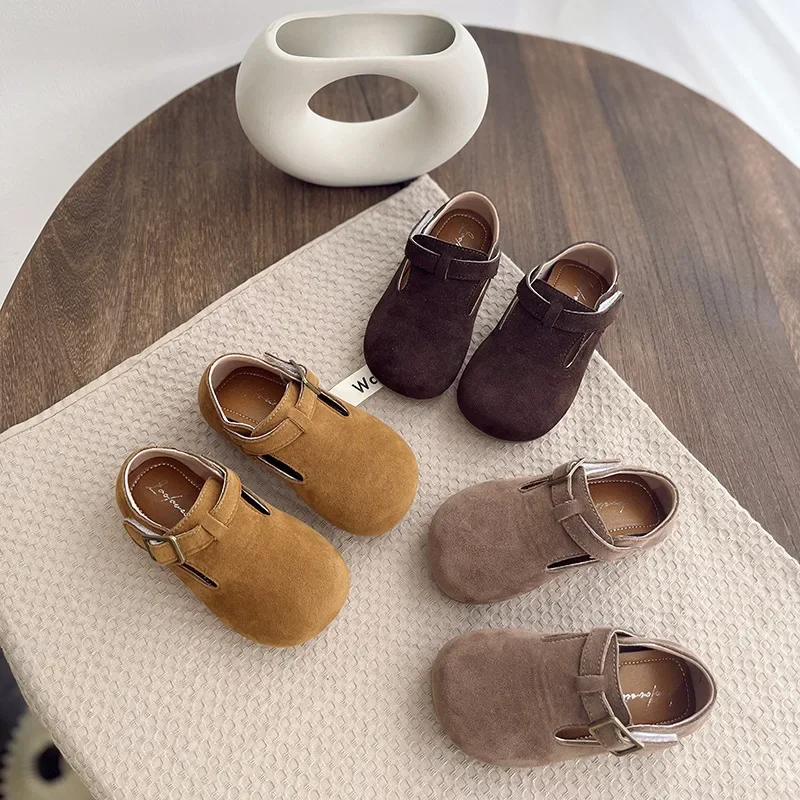 Solid Retro Leather Shoes for Boys Girls Korean Baby Moccasins Children Casual Shoes Toddler Flats