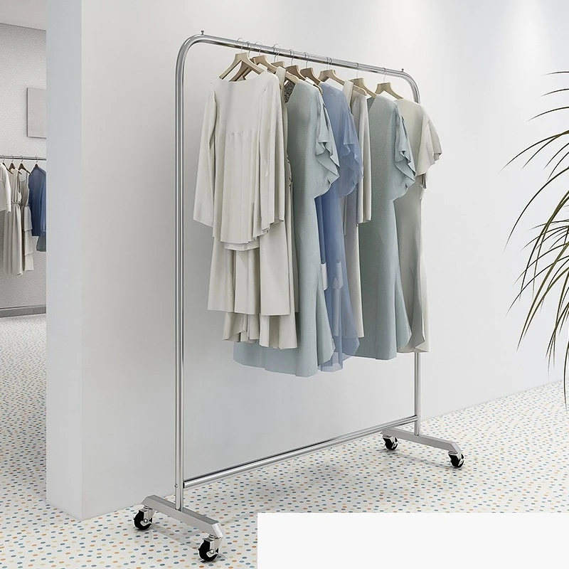 Floor hanger wholesale stainless steel hanger clothing store display rack island rack with wheels mobile gantry rack