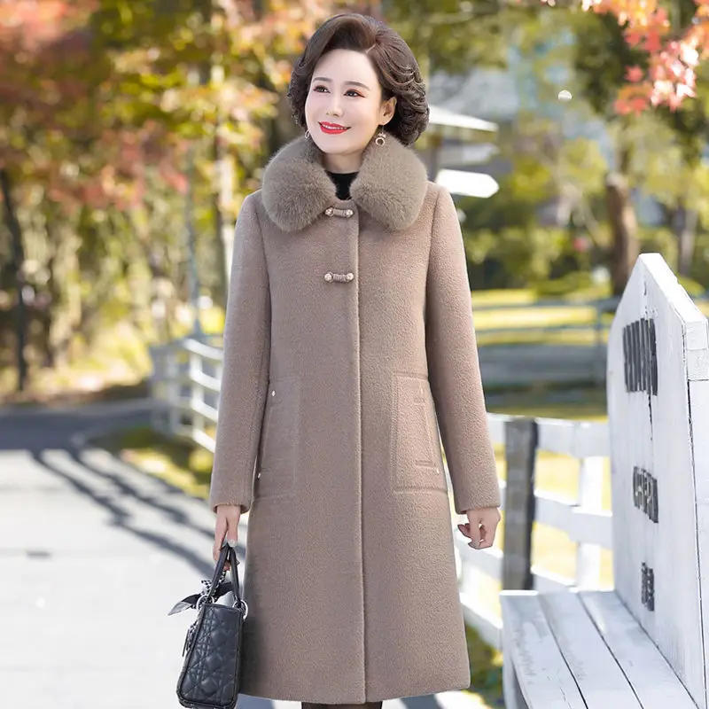 

2023 Autumn Winter Woolen Coat Fashion Casual Slim Elegant Big Fur Collar Coat Single Breasted Long Sleeve Warm Women Coat