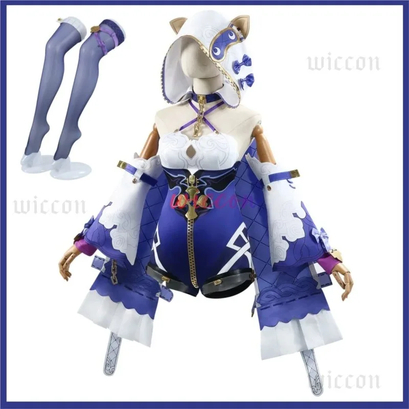 

asdh8@Game Honkai Impact 3 Theresa Apocalypse Cosplay Costume Jumpsuits Blue Hooded Uniform Wig Woman Sexy Kawaii Halloween Suit